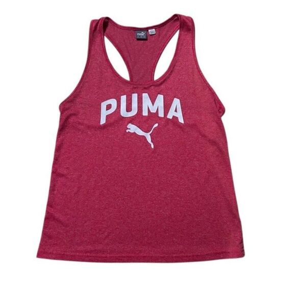 Puma Tank Top Womens Medium Red Racerback Logo Graphic Sleeveless Workout Active - Picture 1 of 8